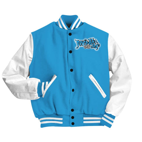 Dunkare Varsity Money Talk Rap, 9 Powder Blue T-Shirt, To Match Sneaker Powder Blue 9s Baseball Varsity Jacket 1104 LTRP