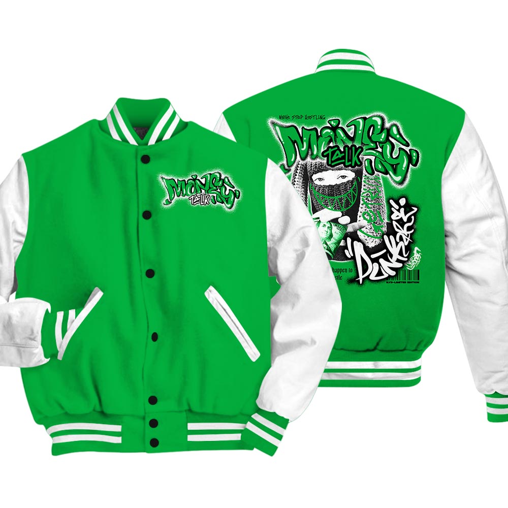 Dunkare Varsity Money Talk Rap, 5 Lucky Green T-Shirt, To Match Sneaker Lucky Green 5s Baseball Varsity Jacket 1104 LTRP