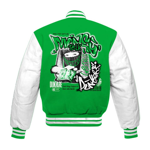 Dunkare Varsity Money Talk Rap, 5 Lucky Green T-Shirt, To Match Sneaker Lucky Green 5s Baseball Varsity Jacket 1104 LTRP
