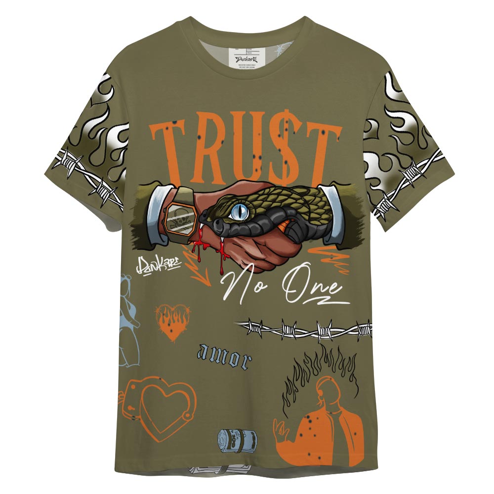 Dunkare Shirt Streetwear Snake Trust No One, 5 Olive T-Shirt, To Match Sneaker Olive 5s Graphic Tee 1304 NCT