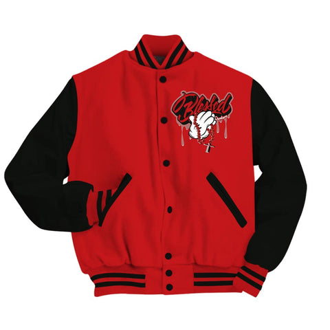 Dunkare Varsity Streetwear Custom Name God Blessed Drip, 4 Bred Reimagined, Sneaker Bred Reimagined 4s Baseball Varsity Jacket 1704 NCT