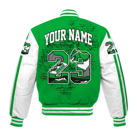 Dunkare Varsity Custom Number 23 5s, 5 Lucky Green Baseball Varsity Jacket, To Match Sneaker Lucky Green 5s Graphic Tee 1904 HDT