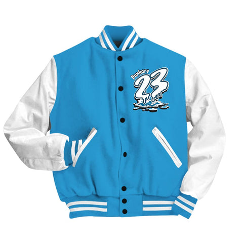 Dunkare Varsity Custom 23 Drip, 9 Powder Blue Baseball Varsity Jacket, To Match Sneaker Powder Blue 9s Graphic Tee 1904 HDT
