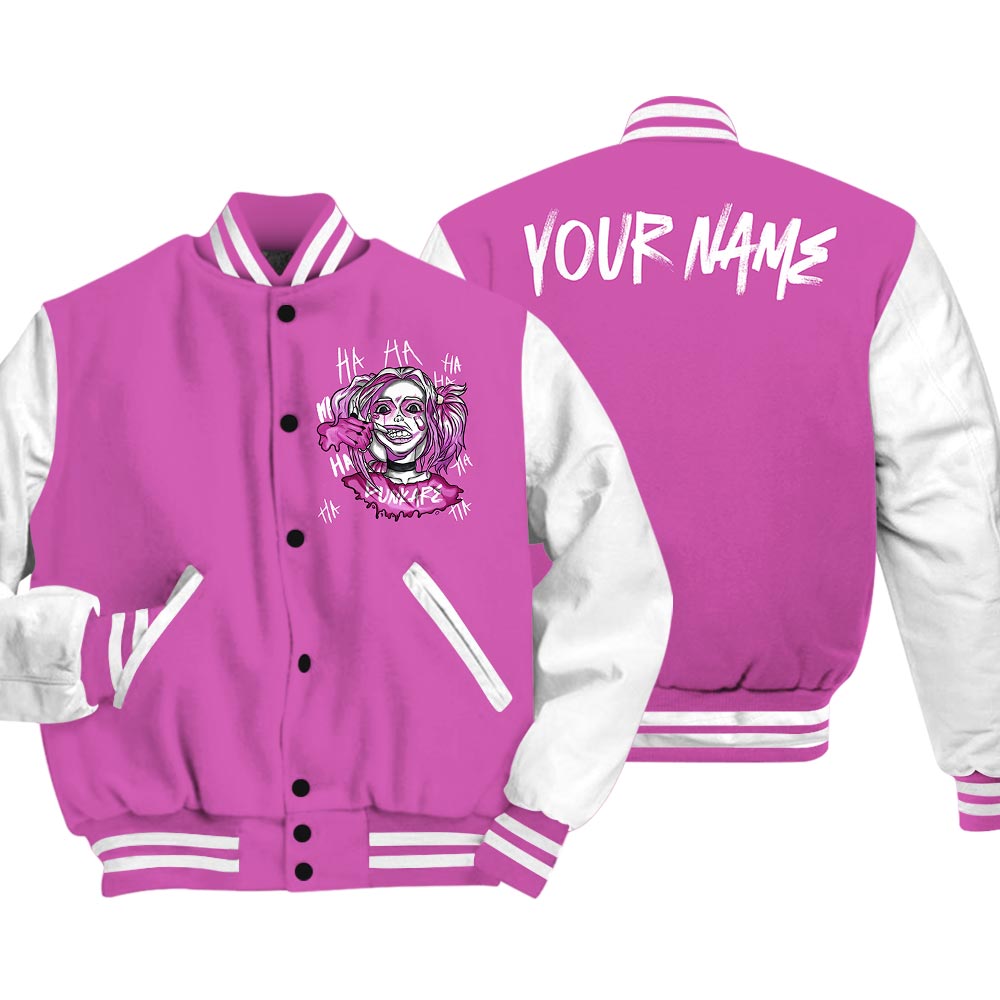 Dunkare Varsity Streetwear Custom Name Bad Girl HAHA, 4 Hyper Violet T-Shirt, Sneaker Hyper Violet 4s Baseball Varsity Jacket 1604 NCT