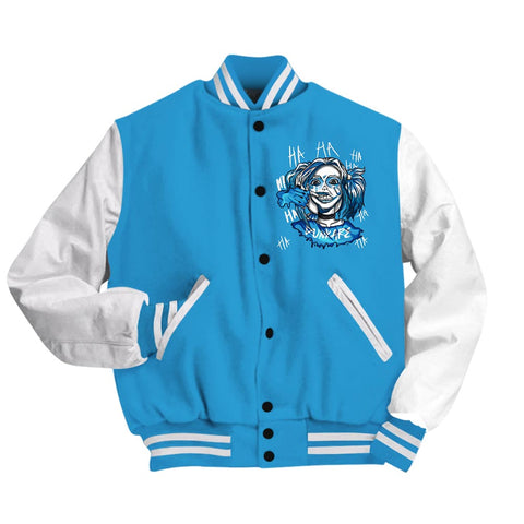 Dunkare Varsity Streetwear Custom Name Bad Girl HAHA, 9 Powder Blue T-Shirt, Sneaker Powder Blue 9s Baseball Varsity Jacket 1604 NCT