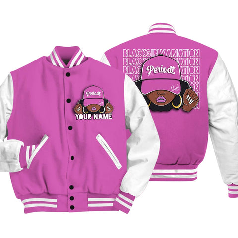 Dunkare Varsity Streetwear Custom Name Black Girl, 4 Hyper Violet T-Shirt, Sneaker Hyper Violet 4s Baseball Varsity Jacket 1604 NCT
