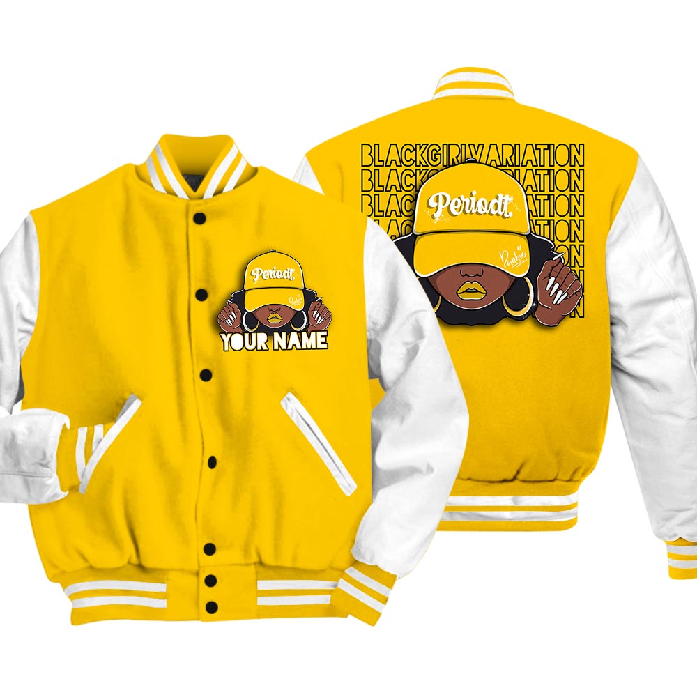 Dunkare Varsity Streetwear Custom Name Black Girl, 4 Vivid Sulfur T-Shirt, Sneaker Vivid Sulfur 4s Baseball Varsity Jacket 1604 NCT