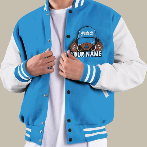 Dunkare Varsity Streetwear Custom Name Black Girl, 9 Powder Blue T-Shirt, Sneaker Powder Blue 9s Baseball Varsity Jacket 1604 NCT