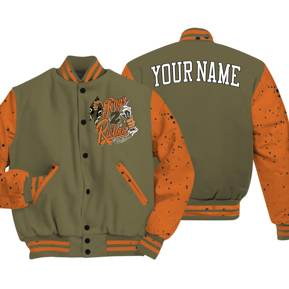 Dunkare Varsity Streetwear Custom Name Rag 2 Riches, 5 Olive T-Shirt, Sneaker Olive 5s Baseball Varsity Jacket 1604 NCT