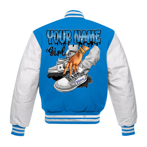 Dunkare Varsity Streetwear Custom Name Sneaker Girl Money, 4 Military Blue T-Shirt, Sneaker Military Blue 4s Baseball Varsity Jacket 1604 NCT
