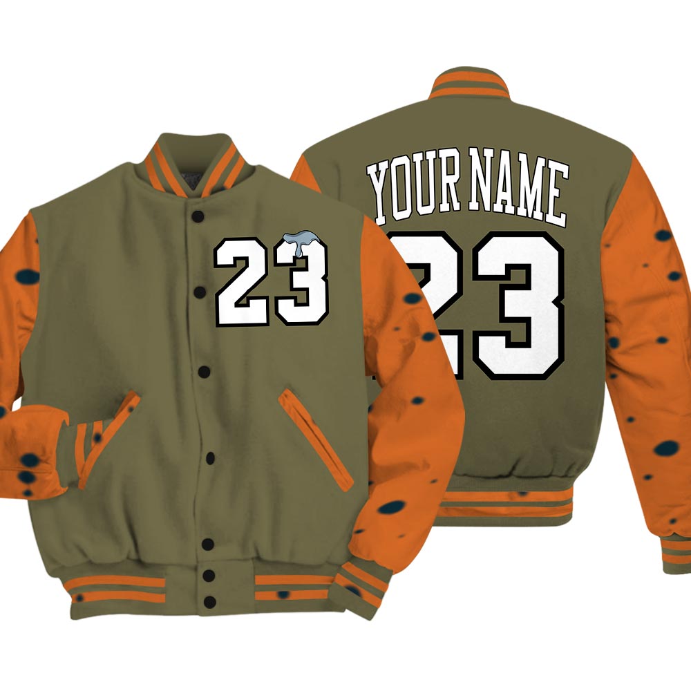Dunkare Varsity Streetwear Custom Name Number 23 Drip, 5 Olive T-Shirt, Sneaker Olive 5s Baseball Varsity Jacket 1604 NCT