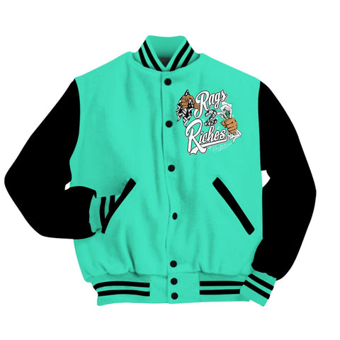 Dunkare Varsity Streetwear Custom Name Rag 2 Riches, 3 Green Glow T-Shirt, Sneaker Black Green Glow 3s Baseball Varsity Jacket 1604 NCT