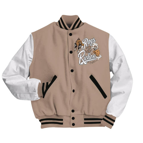 Dunkare Varsity Jacket Custom Name Rag 2 Riches, 1 High OG Latte Varsity Jacket, To Match Sneaker OG Latte 1s 2504 NCT