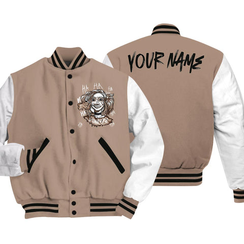Dunkare Varsity Jacket Custom Name Bad Girl HAHA, 1 High OG Latte Varsity Jacket, To Match Sneaker OG Latte 1s 2504 NCT