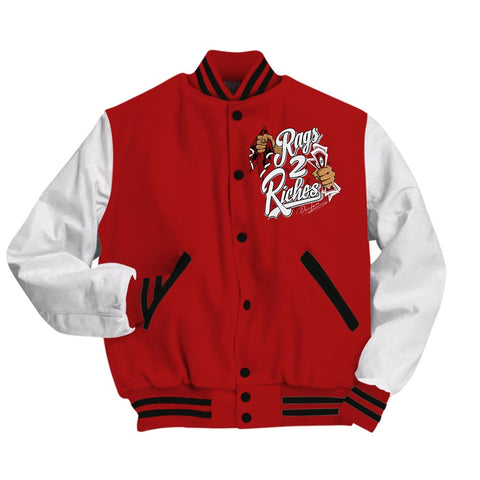Dunkare Varsity Jacket Custom Name Rag 2 Riches, 12 Red Taxi Varsity Jacket, To Match Sneaker Red Taxi 12s 2504 NCT