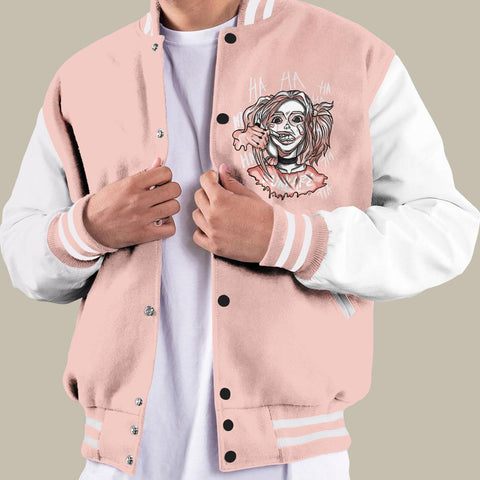 Dunkare Varsity Jacket Custom Name Bad Girl HAHA, 11 Low Legend Pink Varsity Jacket, To Match Sneaker Legend Pink 11s 2504 NCT