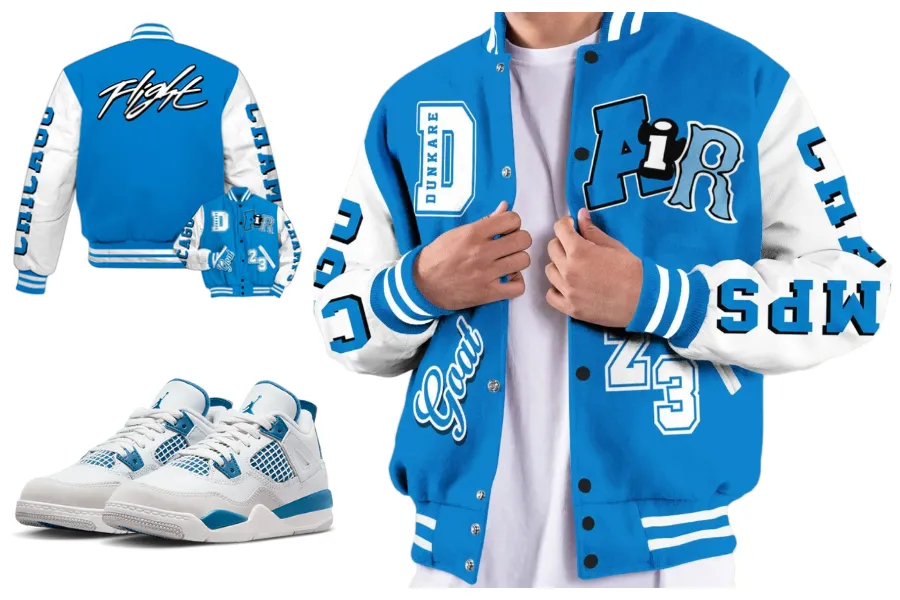 AIR Number 23 GOAT Baseball Varsity Jacket Unisex Outfit Military Blue 4s