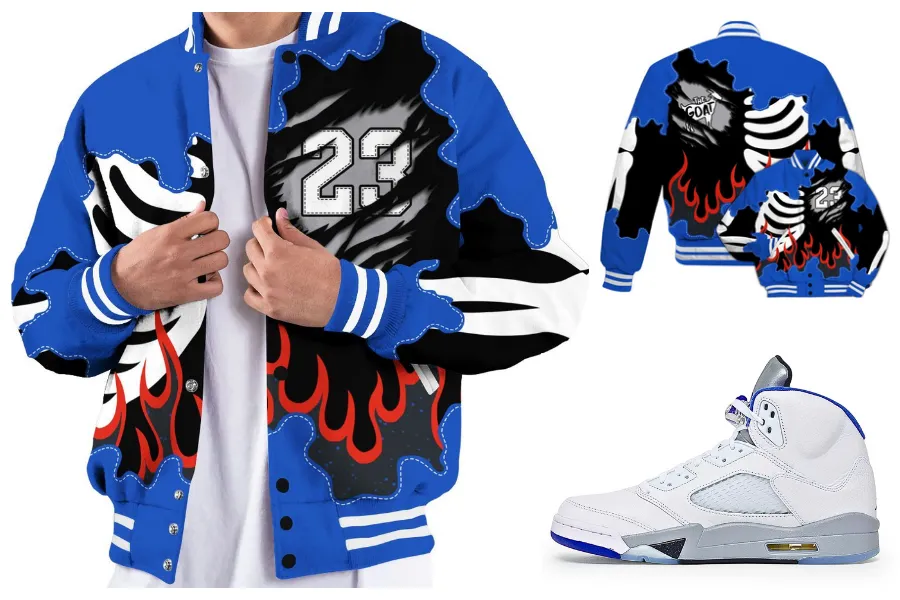 Burning Skeleton 23 G.O.A.T All Over Print Letterman Jackets