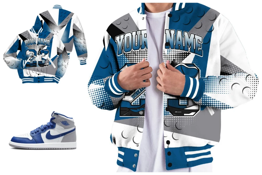 Poly Custom Name Number 23 5s All Over Print Baseball Varsity Jacket
