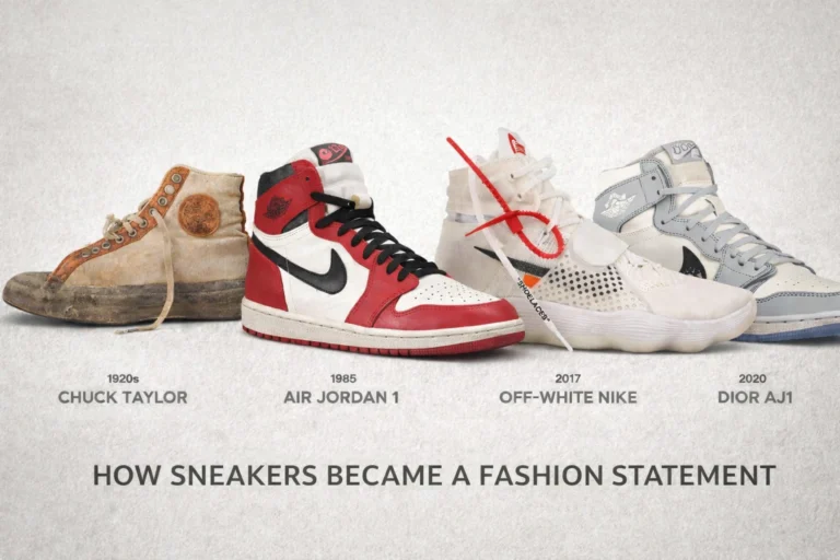 evolution collage — Chuck Taylor 1920s, Air Jordan 1 1985, Off-White Nike 2017, Dior AJ1 2020