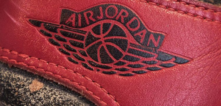 Close-up of the Air Jordan 1 Wings logo on the ankle collar
