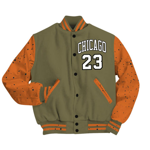 Dunkare Varsity Streetwear Custom Name Chicago 23, 5 Olive T-Shirt, Sneaker Olive 5s Baseball Varsity Jacket 1604 NCT